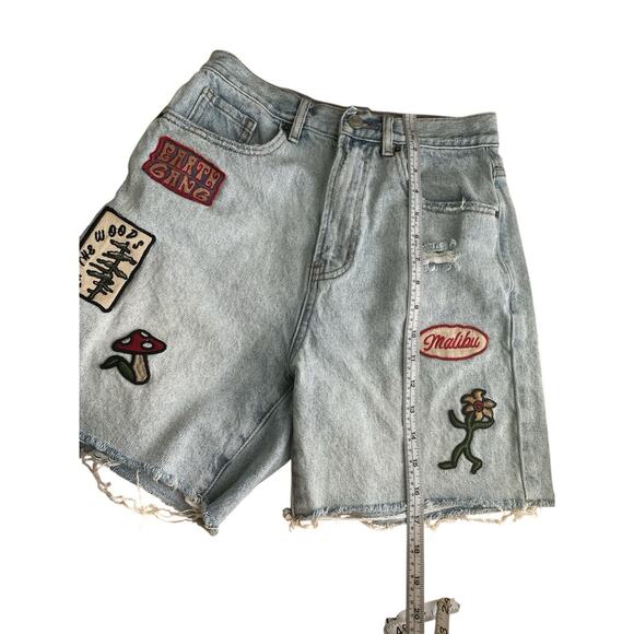 PacSun Shorts Womens 27 Blue Denim Patches Cutoff Distressed Dad Short High Rise - Picture 5 of 8
